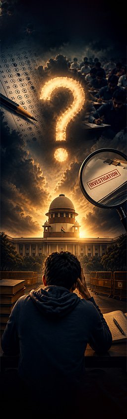 Re-NEET 2026 paper leak investigation, NEET UG retest, NTA controversy, CBI probe, stressed NEET student concept image.