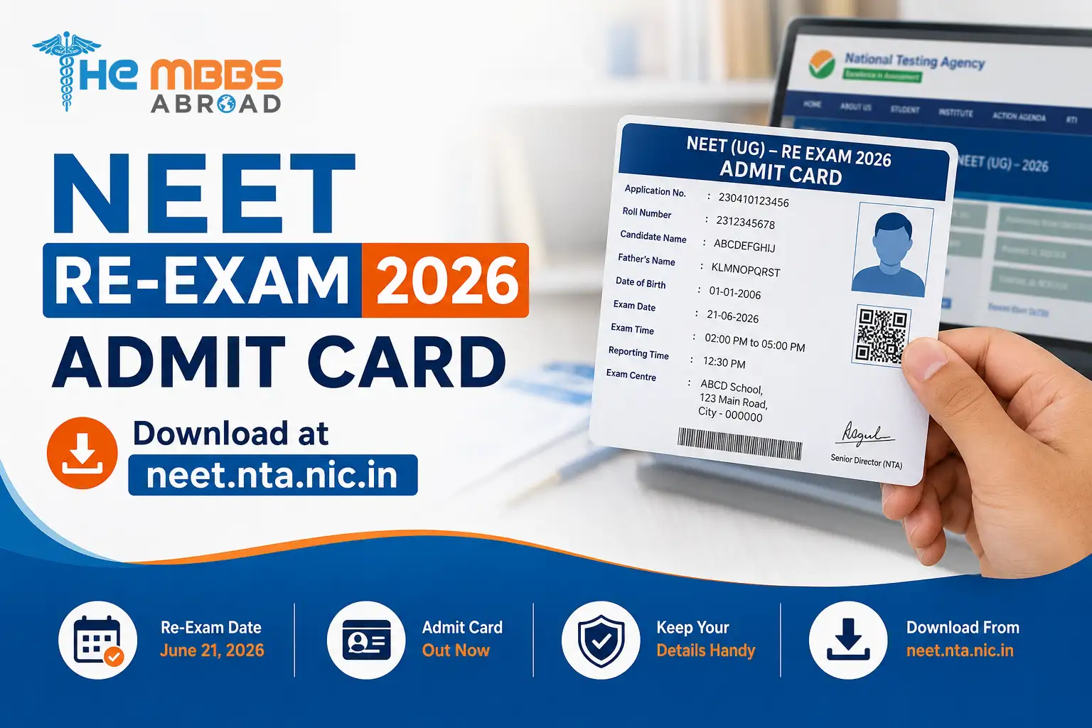 NEET Re-Exam 2026 Admit Card — Download at neet.nta.nic.in