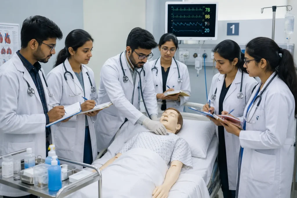 Indian students in clinical training as part of their MBBS program in Georgia